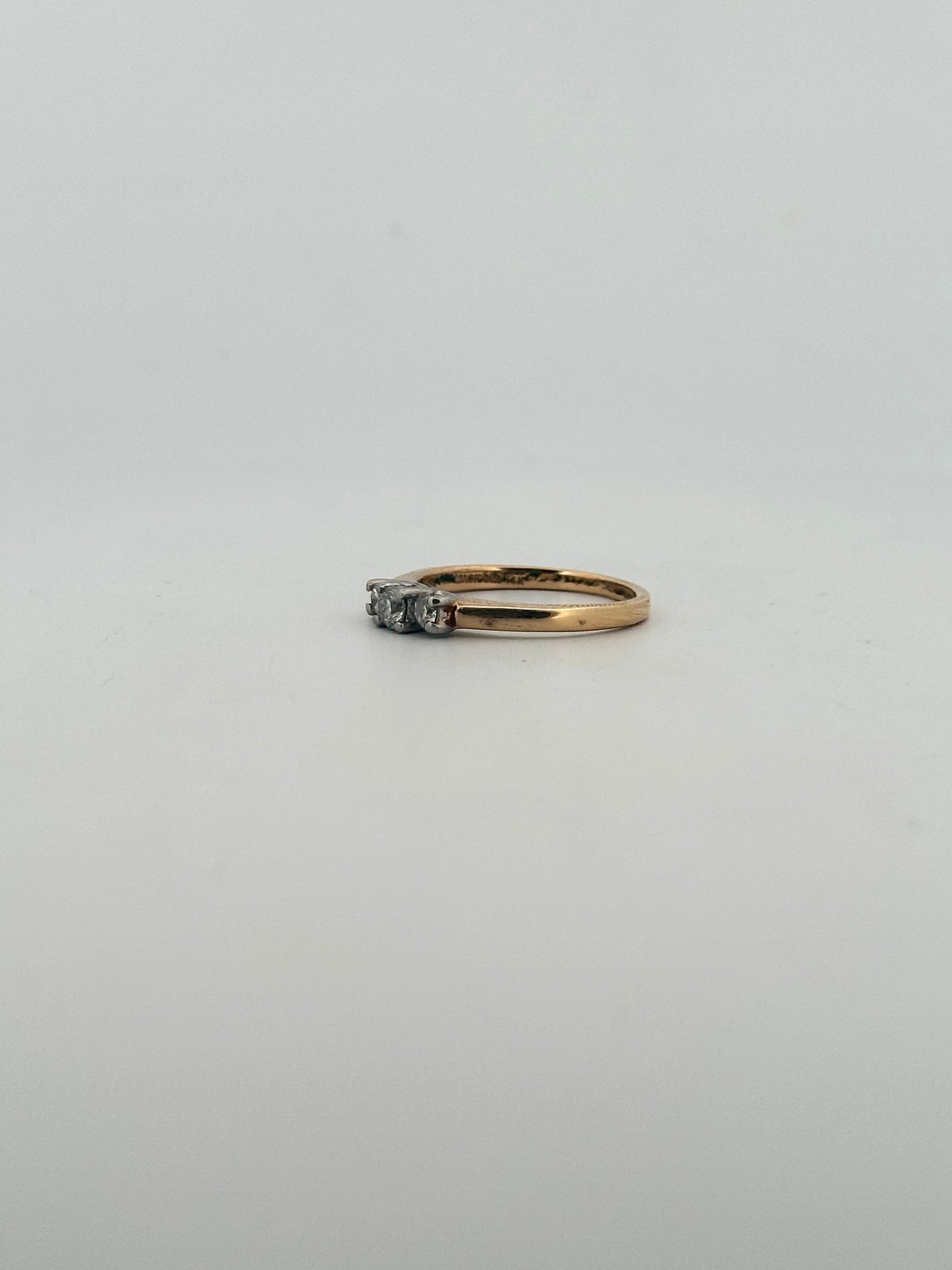 Vintage natural diamond trilogy stacker in 14k yellow gold