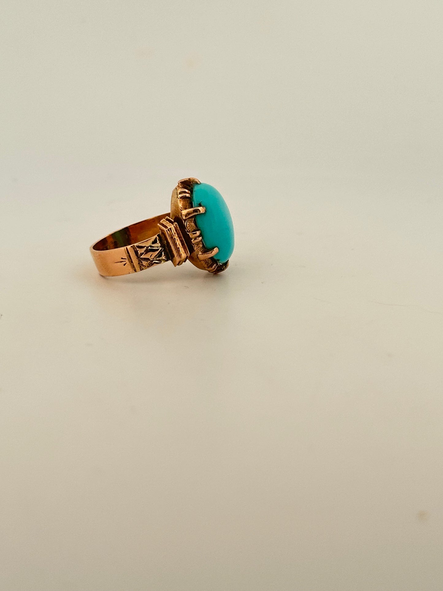 Antique Victorian turquoise cabochon ring in 14k yellow gold