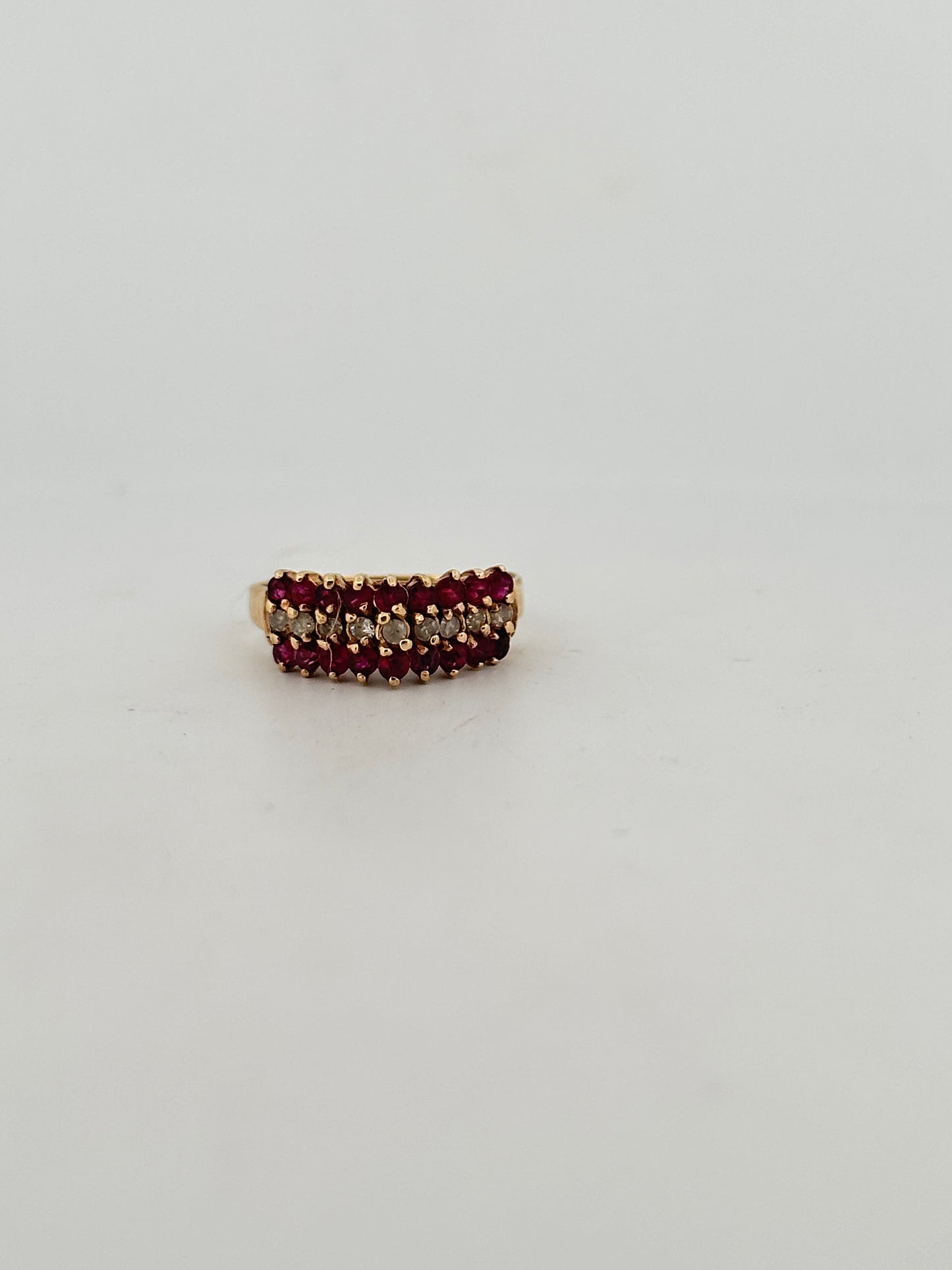Vintage Ruby and Diamond tiara ring in 14k yellow gold