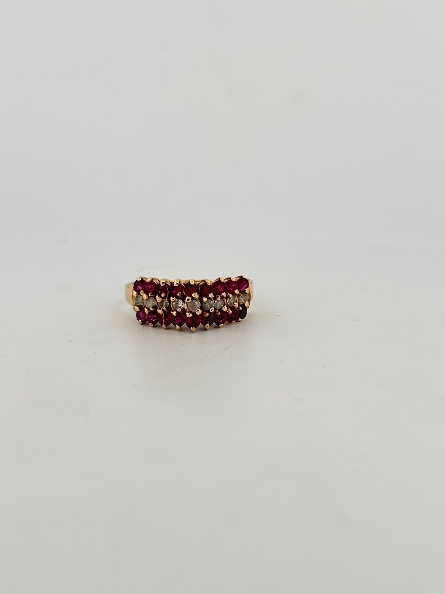 Vintage Ruby and Diamond tiara ring in 14k yellow gold