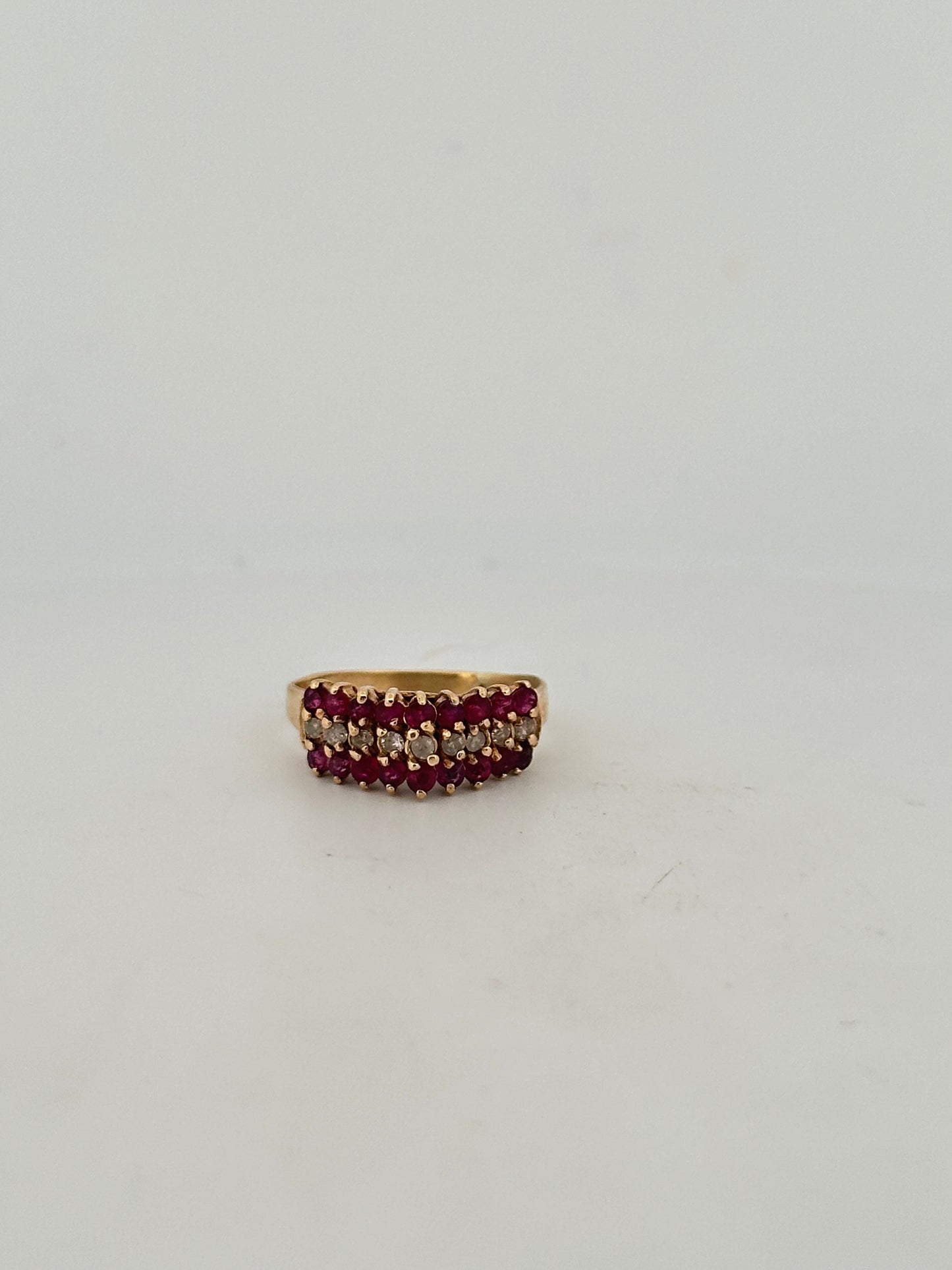 Vintage Ruby and Diamond tiara ring in 14k yellow gold