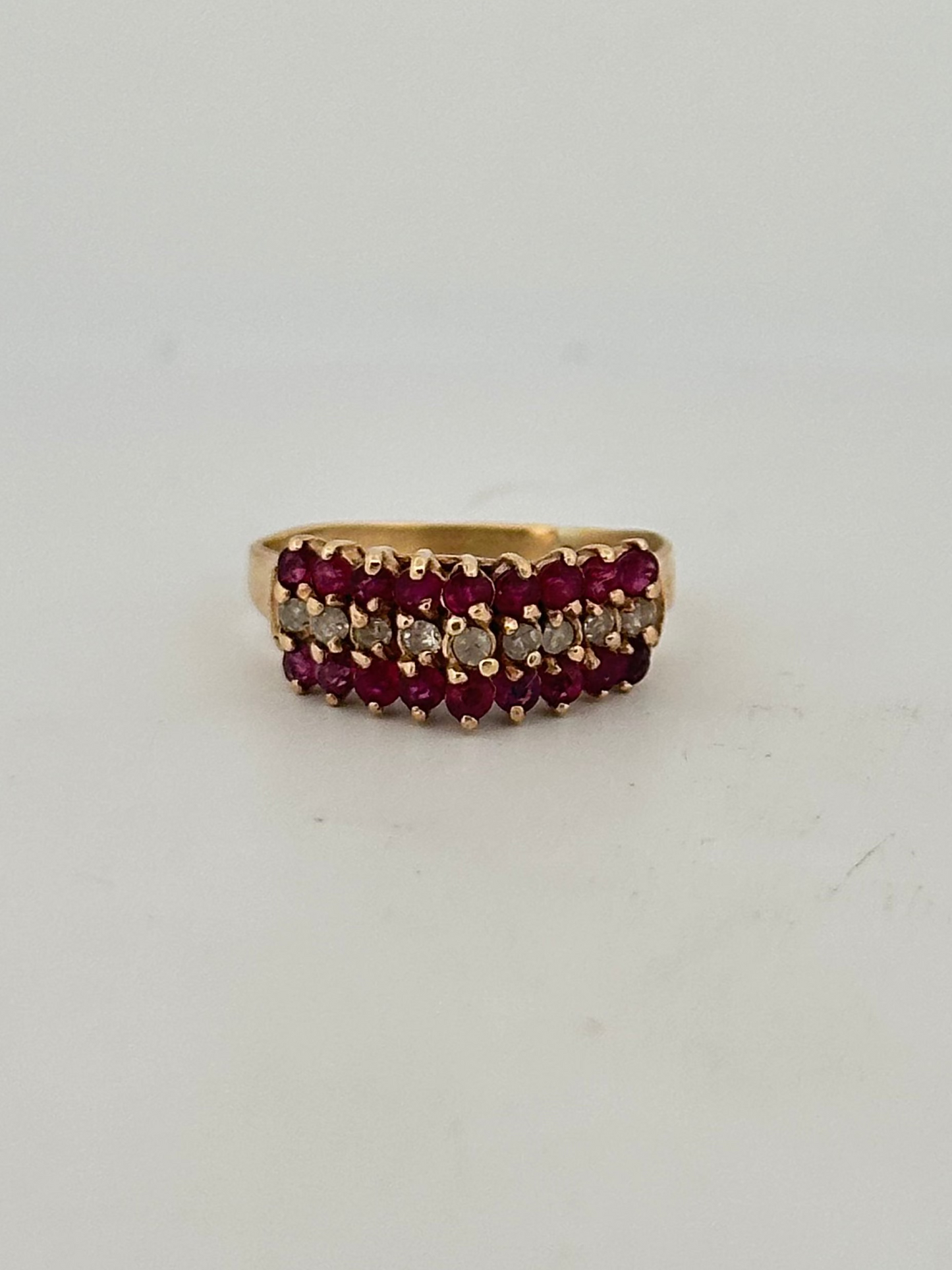 Vintage Ruby and Diamond tiara ring in 14k yellow gold