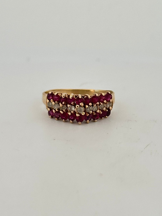 Vintage Ruby and Diamond tiara ring in 14k yellow gold