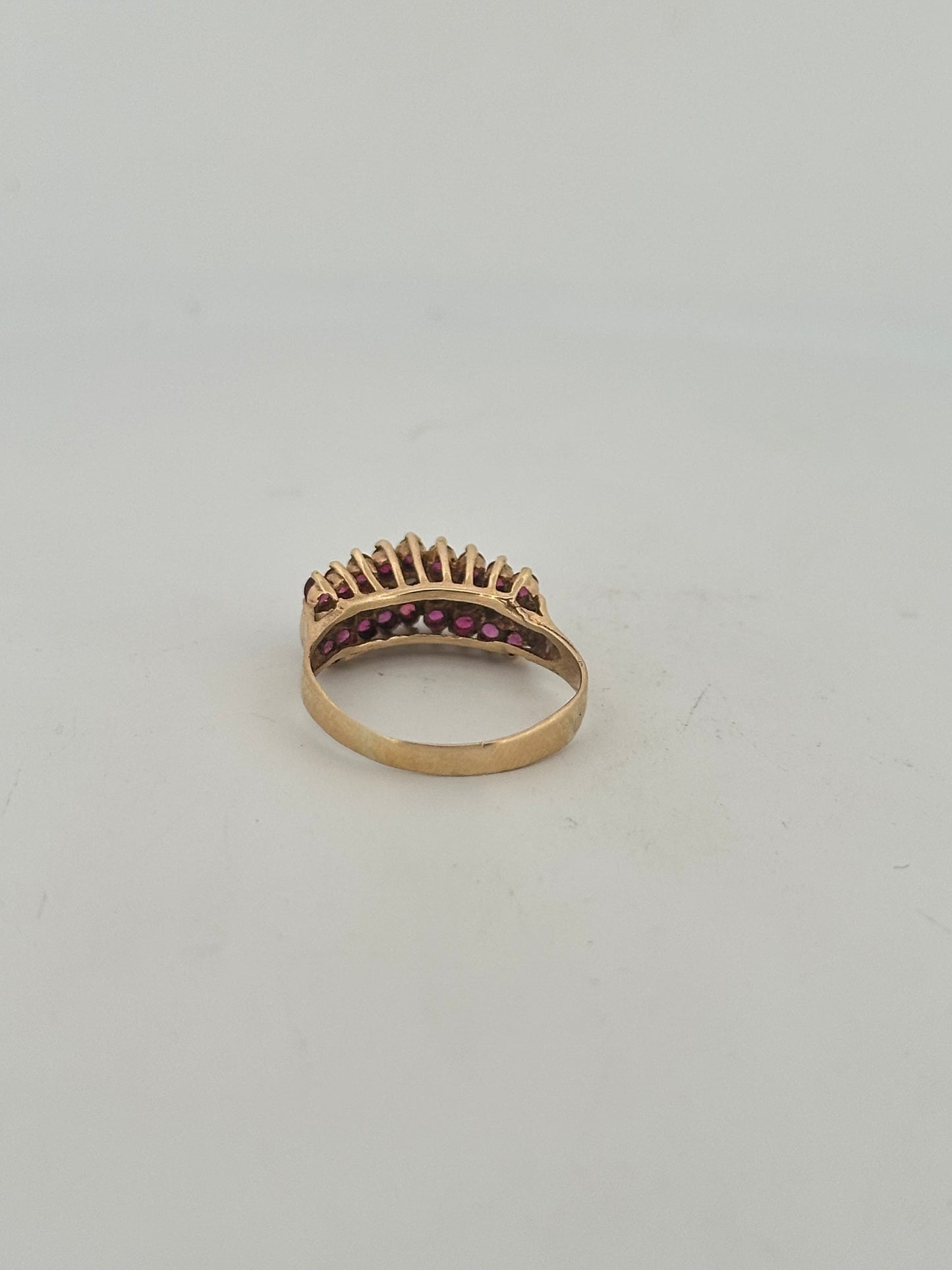 Vintage Ruby and Diamond tiara ring in 14k yellow gold