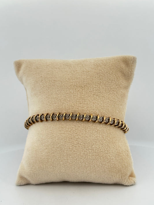 Vintage natural 1ct diamond tennis bracelet in 10k gold