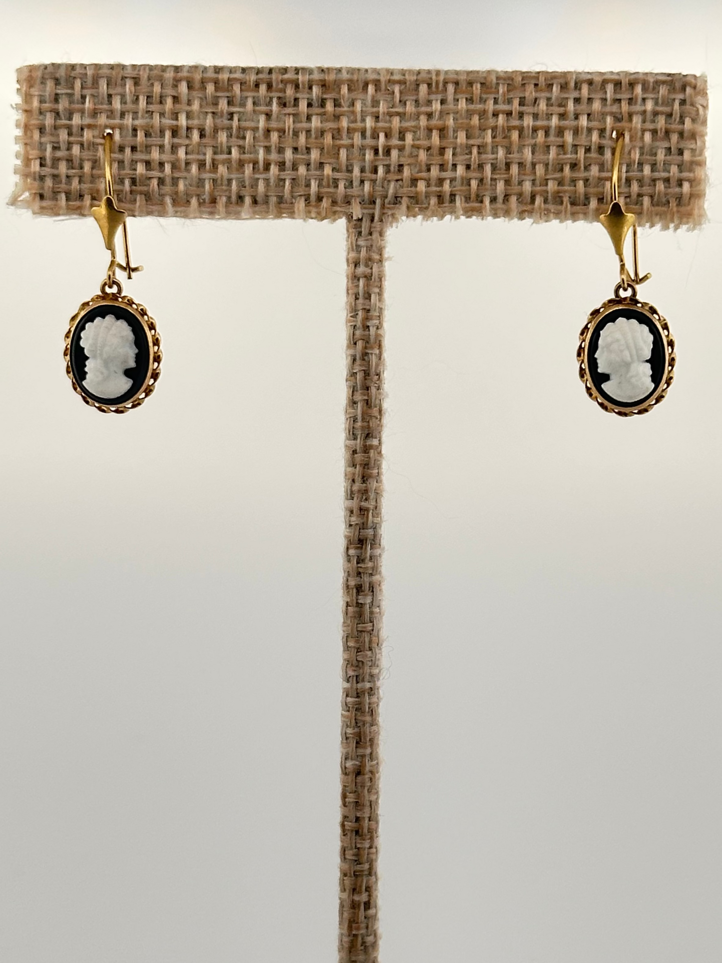 Antique cameo dangle earrings in 14k yellow gold