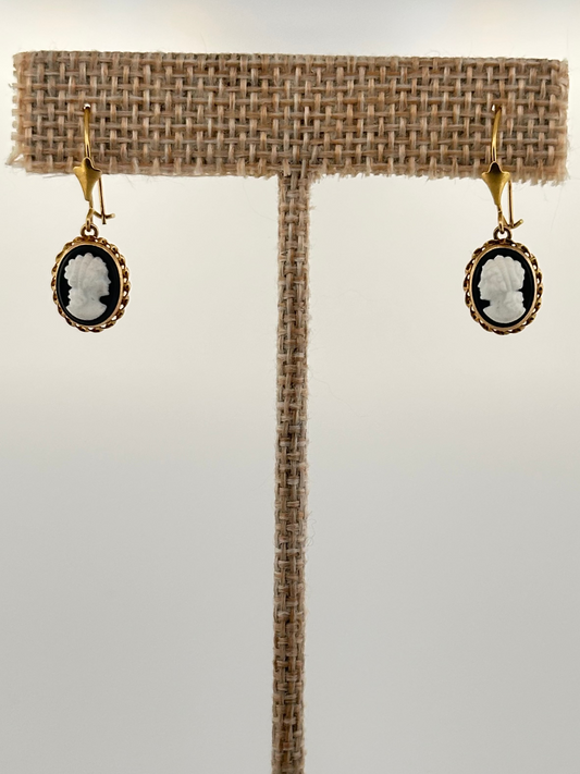 Antique cameo dangle earrings in 14k yellow gold