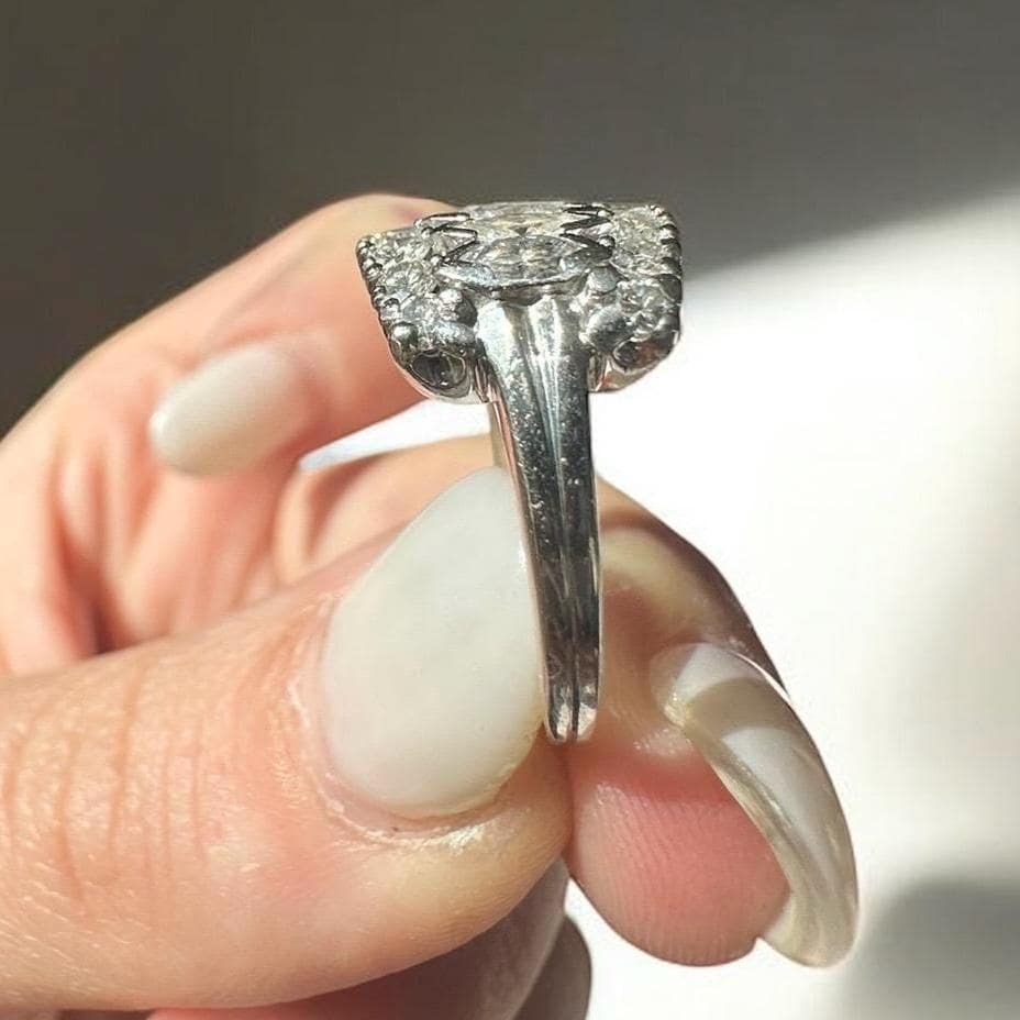 Antique Art Deco Platinum Diamond Ring - Natural Marquise Diamond Ring