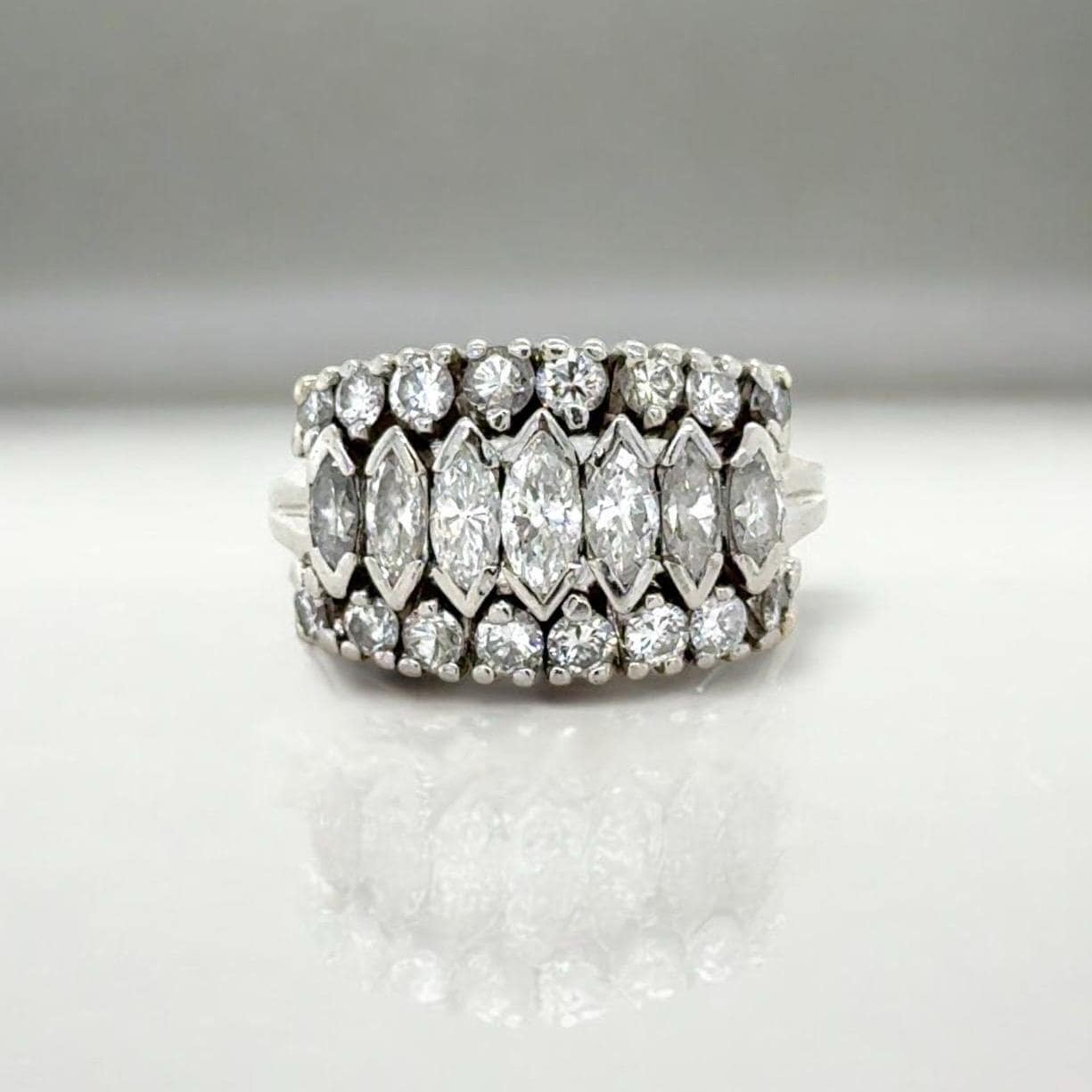Antique Art Deco Platinum Diamond Ring - Natural Marquise Diamond Ring