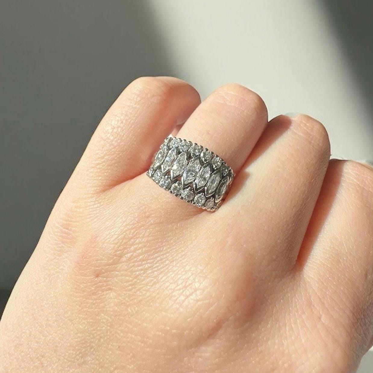 Antique Art Deco Platinum Diamond Ring - Natural Marquise Diamond Ring