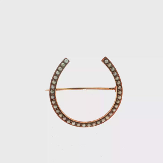 Antique Victorian Rose Gold and Seed Pearl Horseshoe Brooch