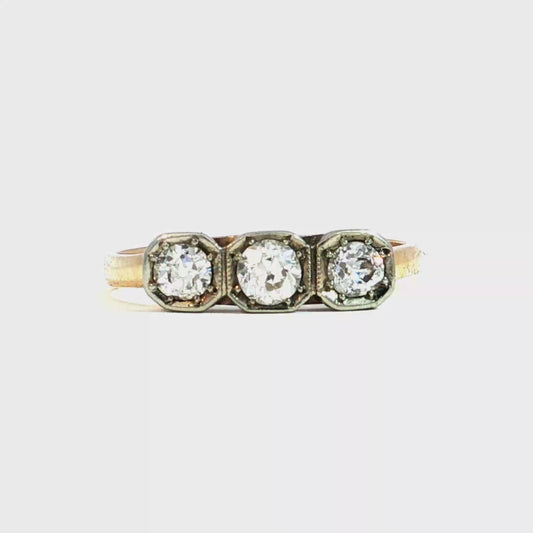 Art Deco Three-Stone Diamond Two-Tone Ring