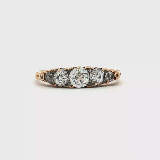 Antique Victorian Old European Cut Natural Diamond Half Hoop Ring in 18k Yellow Gold