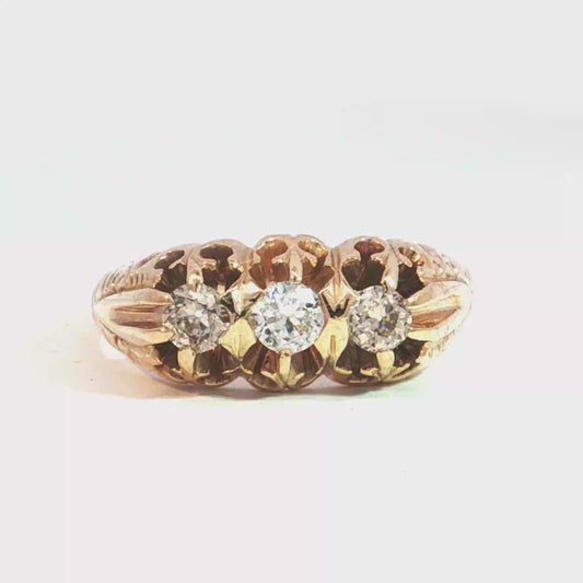 Antique Victorian Three-Stone Diamond Ring in 10k Yellow Gold