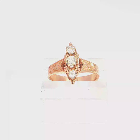 Antique Victorian Rose Gold and Natural Diamond Navette Ring