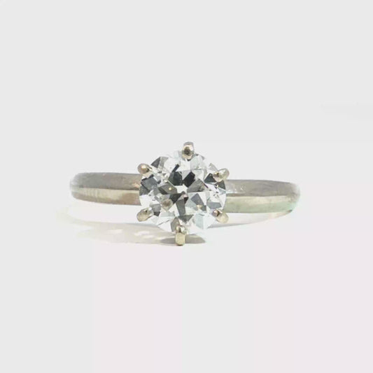 Old European Cut 1ct Natural Diamond Solitaire Ring in 14k White Gold