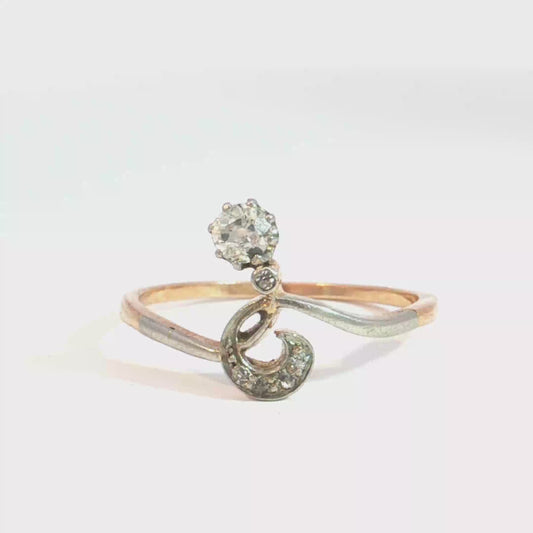 Antique Edwardian Old Mine Cut Diamond Question Mark Ring in 14k Gold