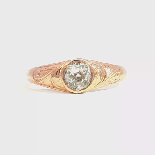 Antique Victorian Bezel Set Old Mine Cut Natural Diamond Solitaire Ring in 14k Rose Gold