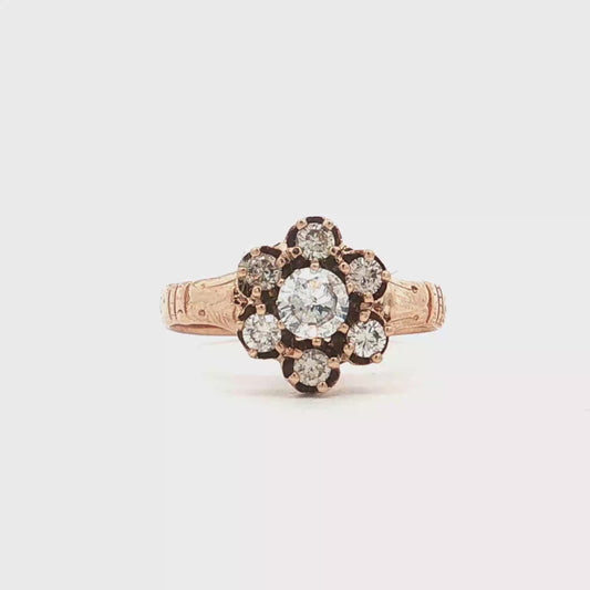 Antique Victorian Diamond Cluster Ring in 14k Yellow Gold