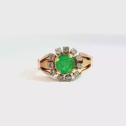 Yellow Gold Emerald and Diamond Cocktail Ring in 14k Yellow Gold