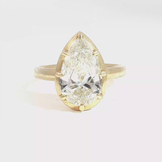 Lab Grown Pear-Shaped Diamond Solitaire Ring in Yellow Gold - SLV Original Design