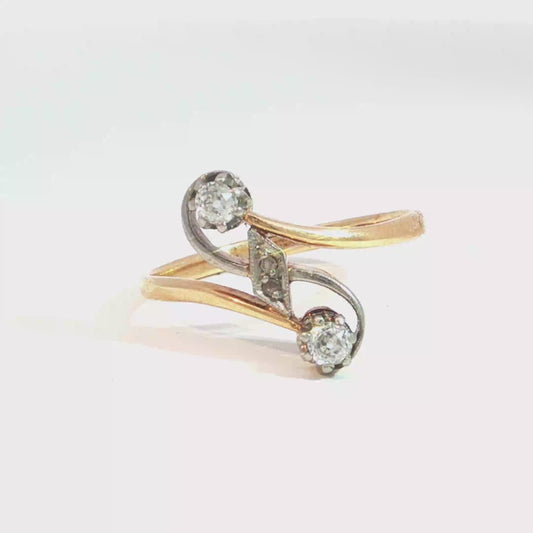 Antique Edwardian Old Mine Cut Diamond Bypass Style Ring