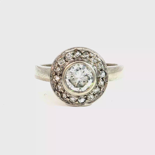 Bezel Set Diamond with Halo in 14k White Gold