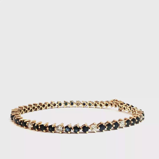 Deep Blue Sapphire Yellow Gold Tennis Bracelet